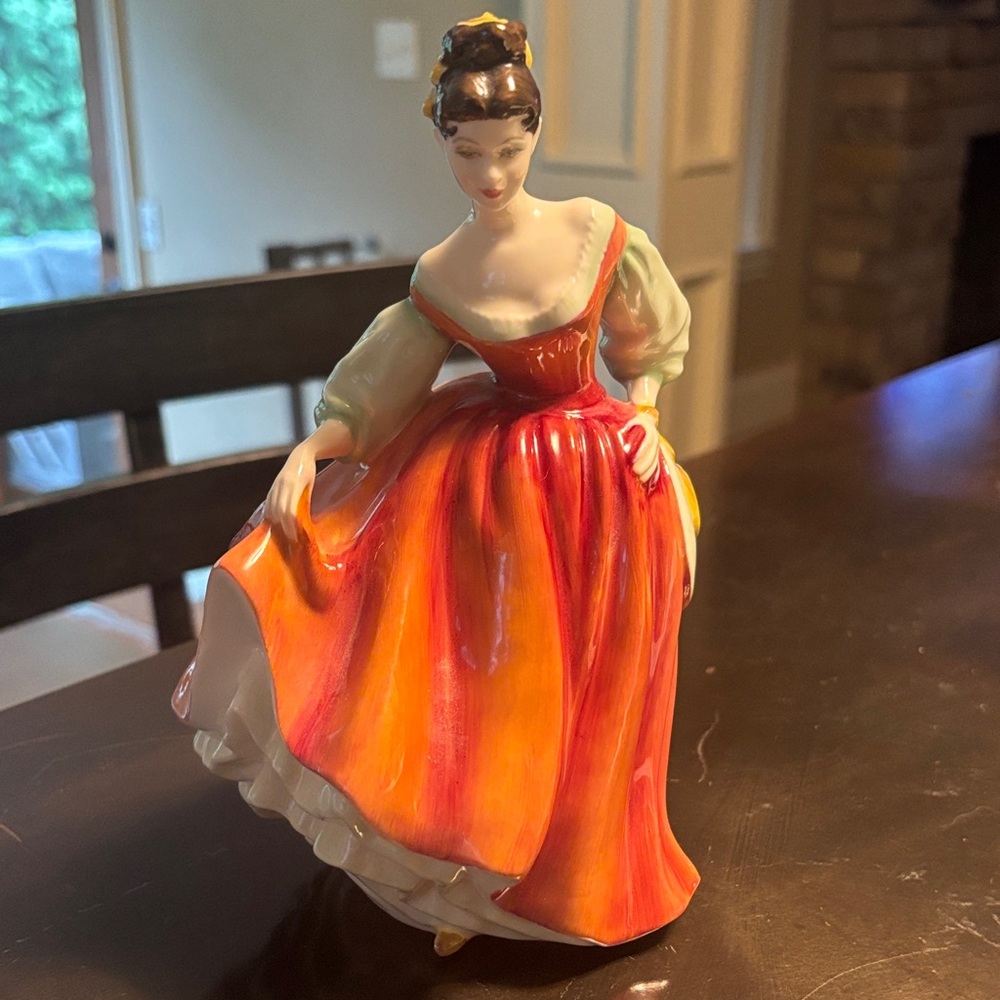 Fair Lady Figurine DOULTON China in Red and Orange Dress